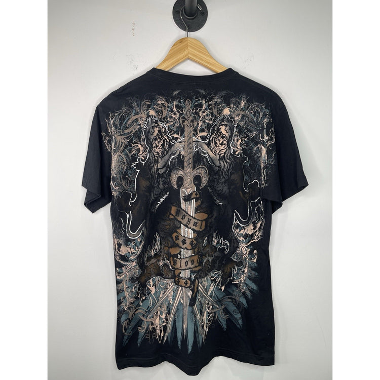 Vintage Y2K Men’s Carbon Black Graphic rhinestone Shirt Sz M