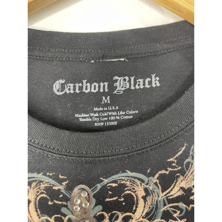 Vintage Y2K Men’s Carbon Black Graphic rhinestone Shirt Sz M