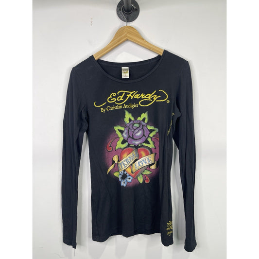 Vintage Ed Hardy Y2k Women’s Christian Audigier Long sleeve T-shirt Sz S