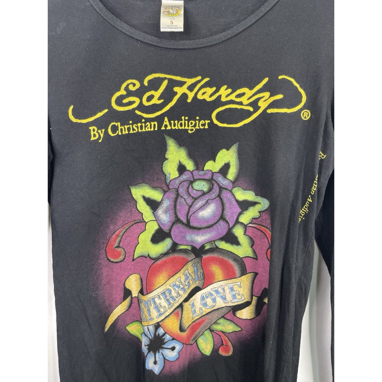 Vintage Ed Hardy Y2k Women’s Christian Audigier Long sleeve T-shirt Sz S