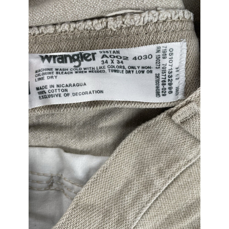 Men’s  Wrangler Tan Relaxed Straight Khaki-pants Size 34x34