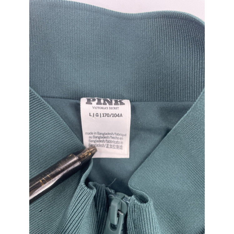 Womens Victoria’s Secret PINK Dark Green Track Star Zip Up Jacket Size Large