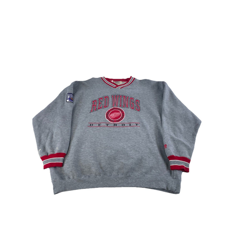 Mens Lee Sport Gray Red Wings Detroit National Hockey League Sweater Size XL