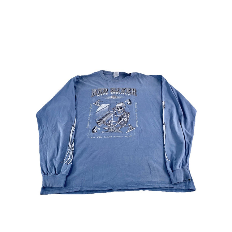 Mens Vintage Red River New Mexico Skeleton Piano Graphic LongSleeve Shirt SizeXl