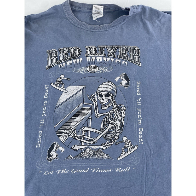 Mens Vintage Red River New Mexico Skeleton Piano Graphic LongSleeve Shirt SizeXl