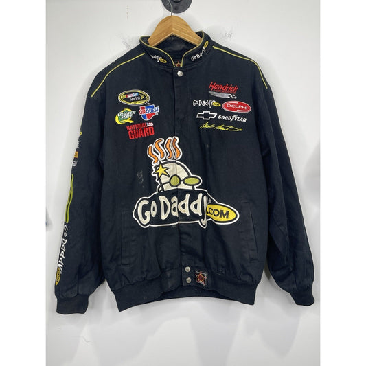 Men’s VTG Go Daddy Nascar Jacket Black Long Sleeve Jh Design 90’s Logo Sz M