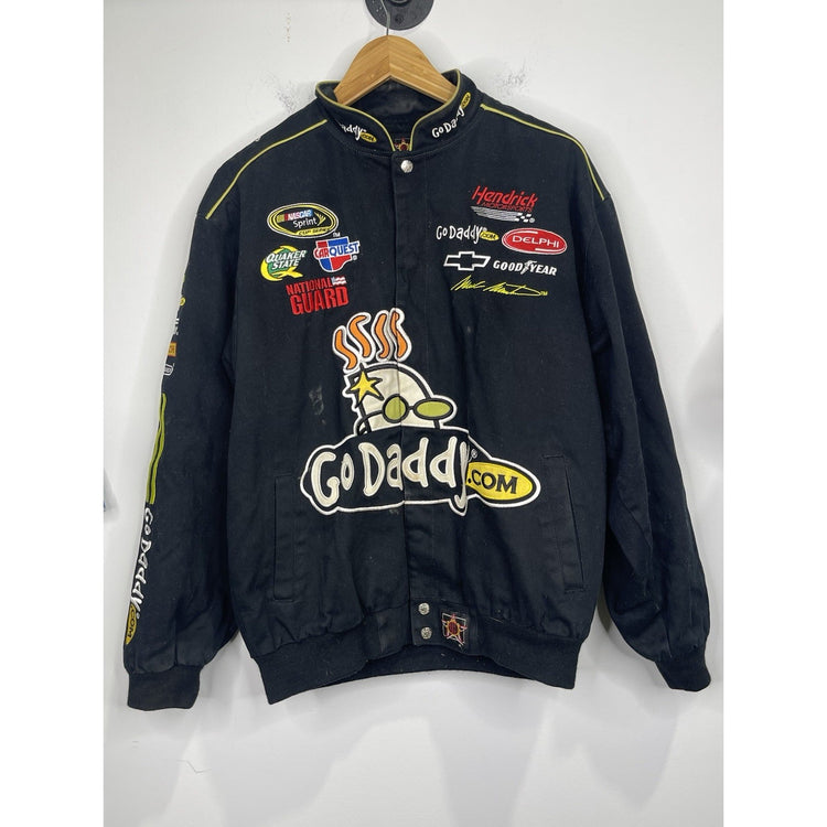 Men’s VTG Go Daddy Nascar Jacket Black Long Sleeve Jh Design 90’s Logo Sz M