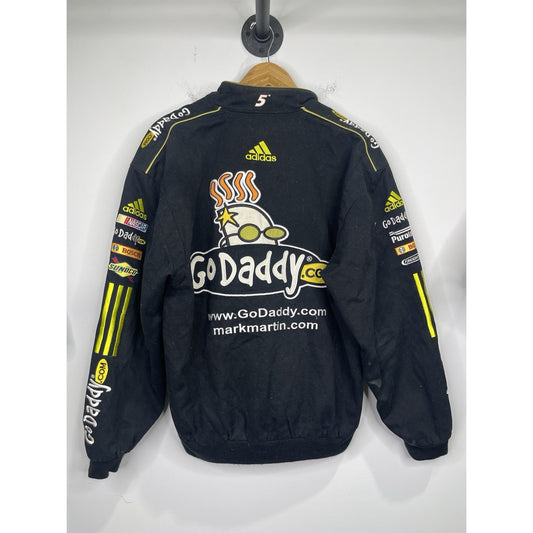 Men’s VTG Go Daddy Nascar Jacket Black Long Sleeve Jh Design 90’s Logo Sz M