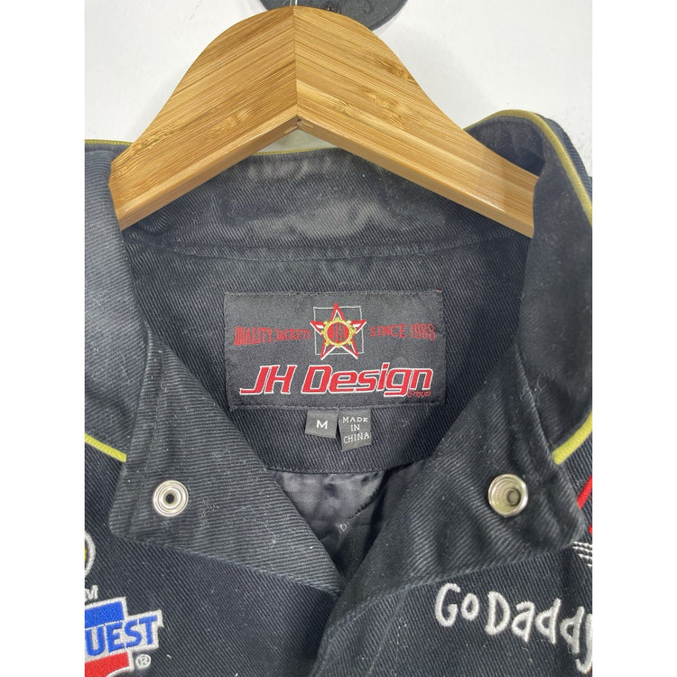 Men’s VTG Go Daddy Nascar Jacket Black Long Sleeve Jh Design 90’s Logo Sz M