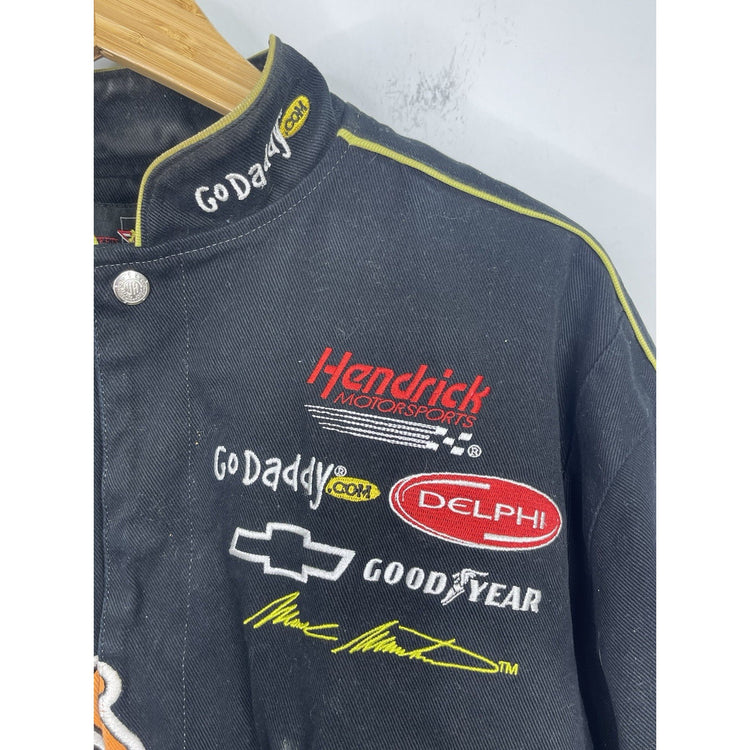 Men’s VTG Go Daddy Nascar Jacket Black Long Sleeve Jh Design 90’s Logo Sz M