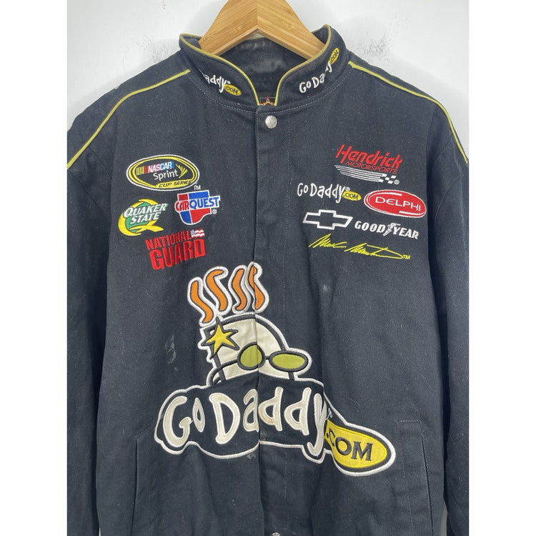 Men’s VTG Go Daddy Nascar Jacket Black Long Sleeve Jh Design 90’s Logo Sz M