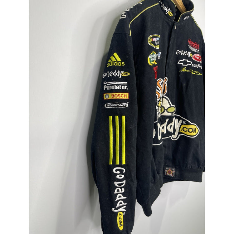 Men’s VTG Go Daddy Nascar Jacket Black Long Sleeve Jh Design 90’s Logo Sz M