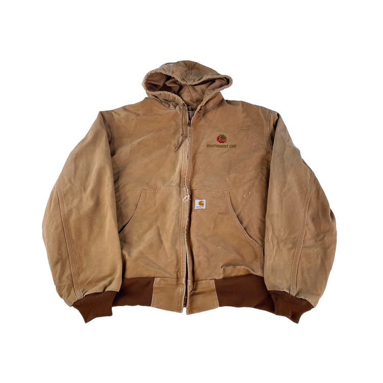 Mens Vintage Carhartt Distressed Southwest Gas Thermal Duck Jacket Brown XL