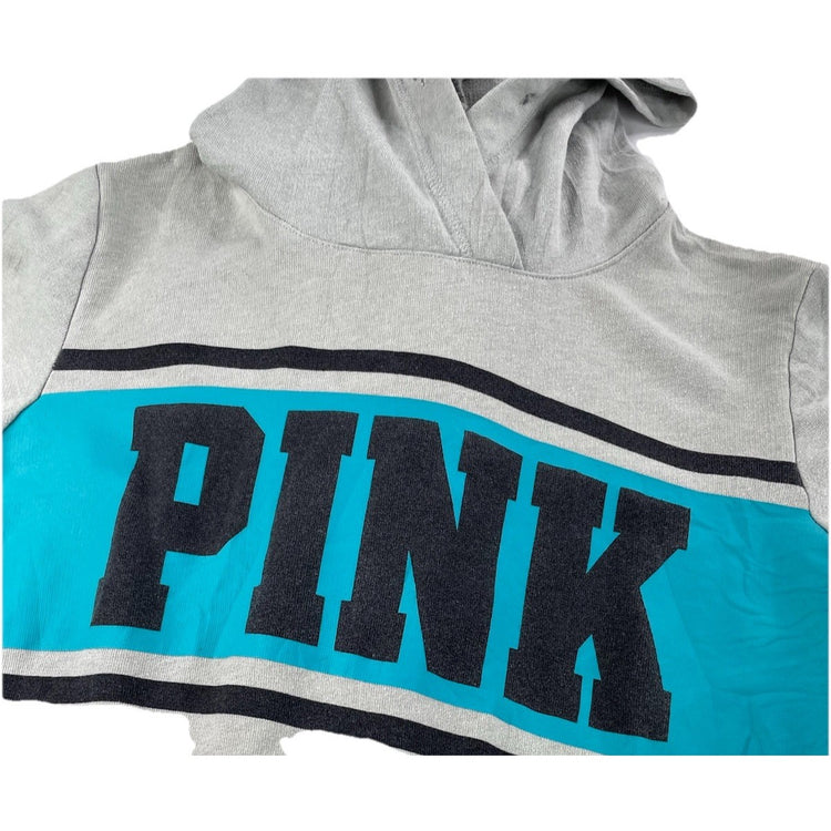Womens PINK Victoria Secret Gray, Teal Stripped Hoodie Size XS