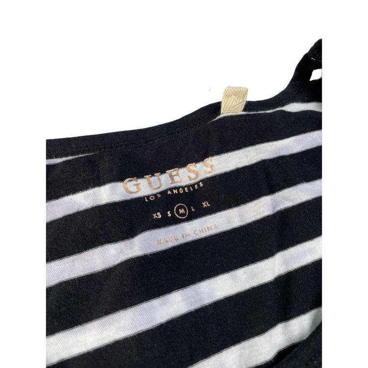 Women's GUESS Los Angeles Black and White Striped Sequin Logo T-Shirt Size M