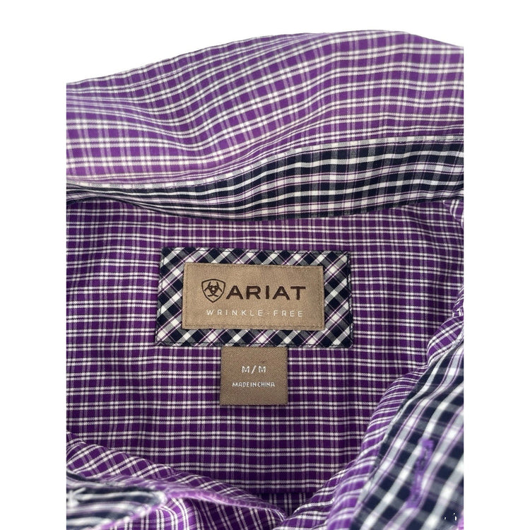 Mens Ariat Classic Purple & White Striped ButtonUp Shirt Size M