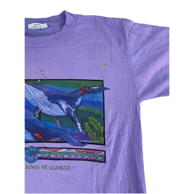 Mens Vintage 90s Purple Grahpic Whale Shirt Size Large