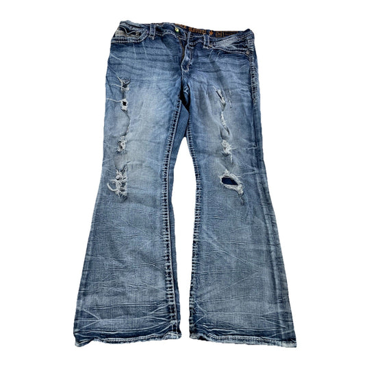 Men’s Rock Revival Easy Bootcut Ripped Blue Jeans Size 34
