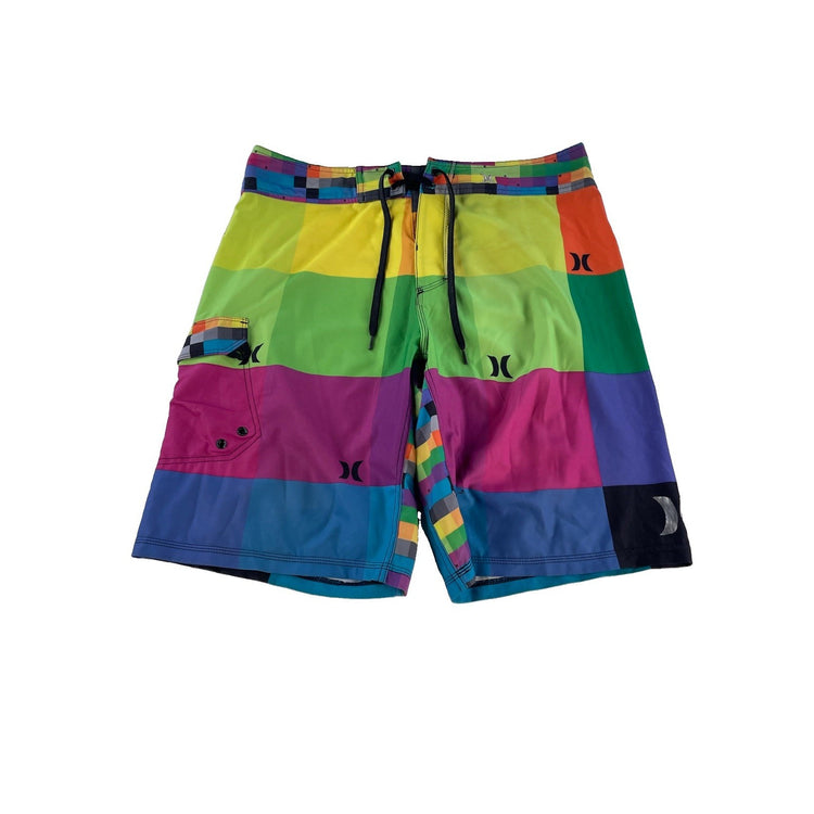Mens Hurley Rainbow Plaid Color Block Surf Skate Swim Board Shorts SIZE L