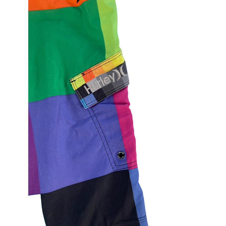 Mens Hurley Rainbow Plaid Color Block Surf Skate Swim Board Shorts SIZE L