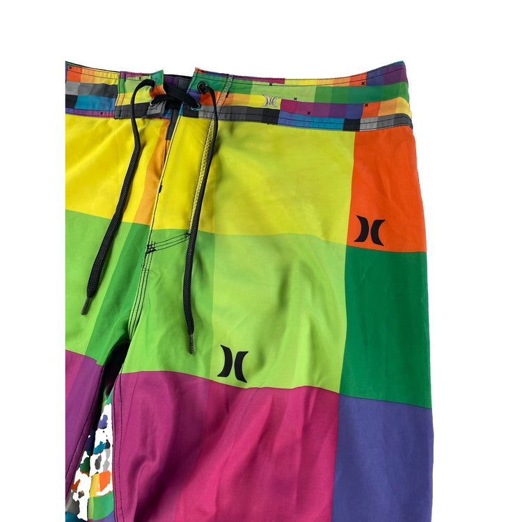Mens Hurley Rainbow Plaid Color Block Surf Skate Swim Board Shorts SIZE L