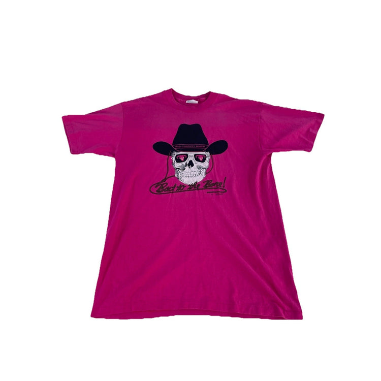 Mens Hanes Pink Bad Company Rodeo Skull Graphic T-Shirt Size L