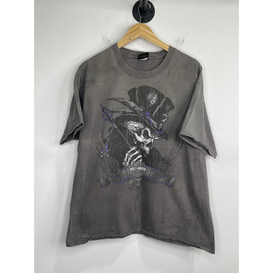 Men’s 2018 HD Voodoo Harley Davidson Graphic Double Sided Gray T Shirt Sz XL