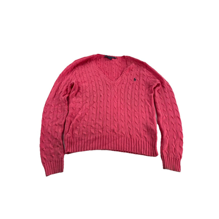 Womens Ralph Lauren Sport Size XL Pink V Neck Knitted Sweater