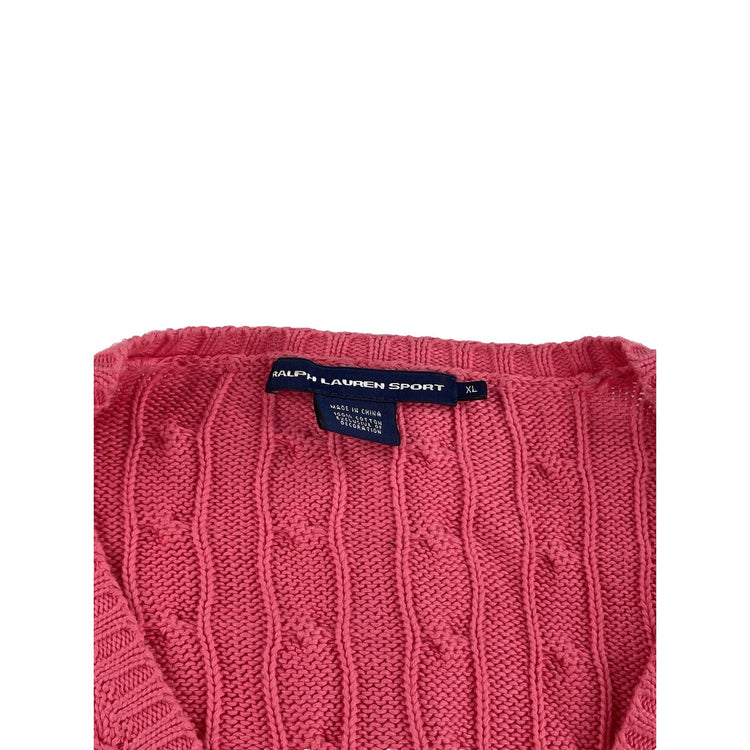 Womens Ralph Lauren Sport Size XL Pink V Neck Knitted Sweater