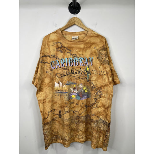 Vintage 90s Gildan Caribbean Islands Snorkel All Over Print AOP T Shirt Size 3XL