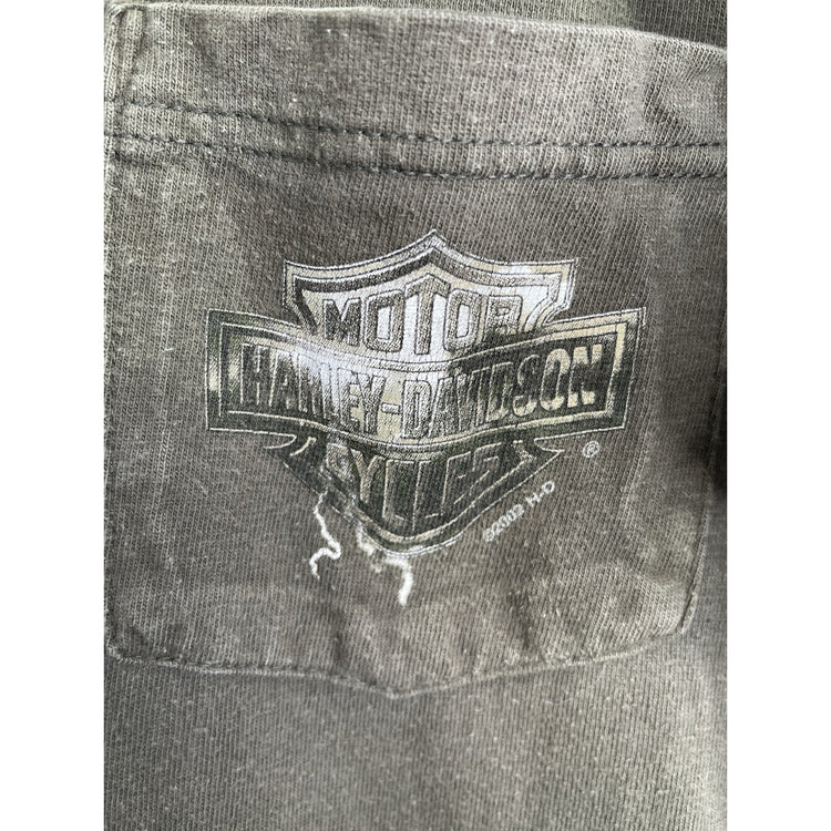 Men’s VTG 2002 HD Dark Green Double Sided T Shirt Sz XL