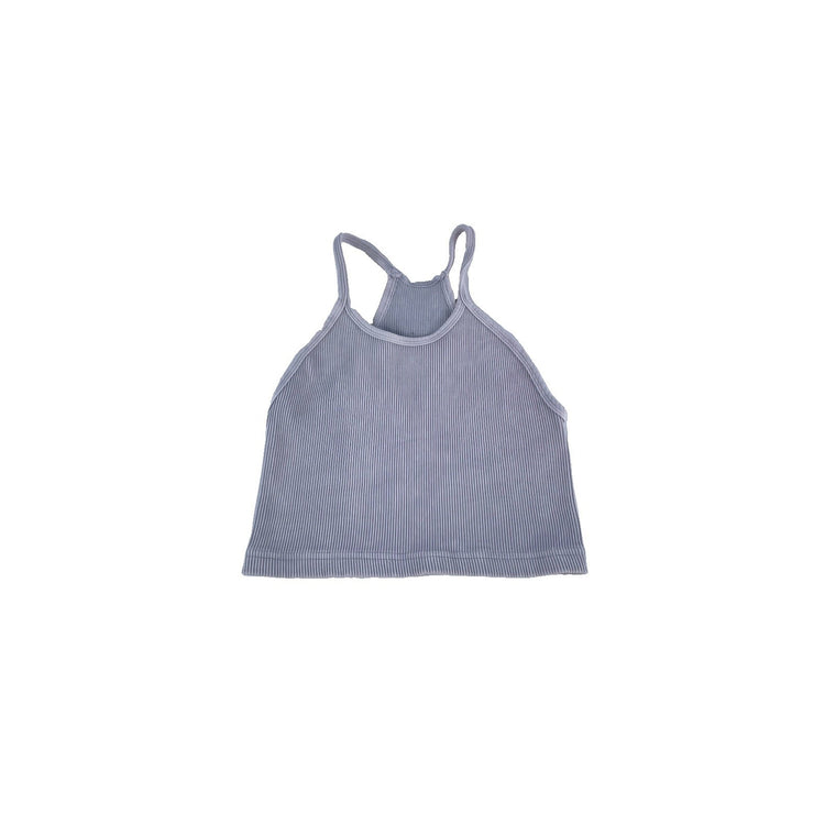 Womens Free People Ribbed Racerback Crop Tank Top Light Grey Seamless Athletic