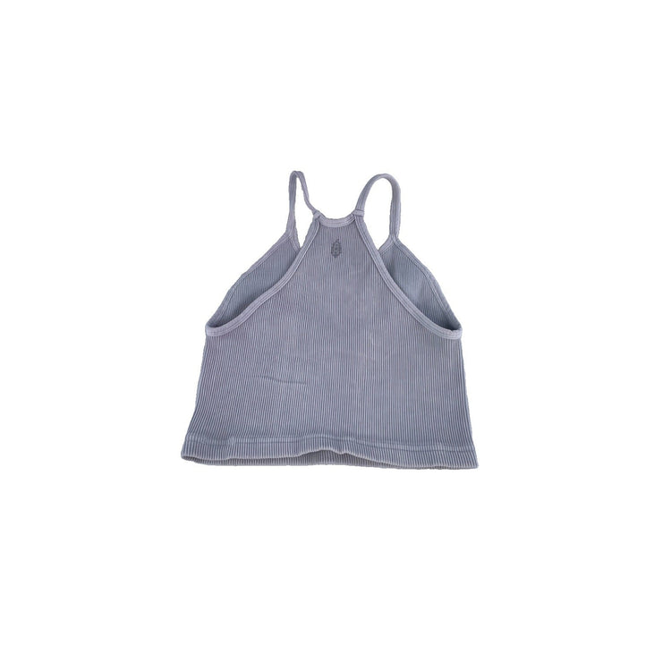 Womens Free People Ribbed Racerback Crop Tank Top Light Grey Seamless Athletic