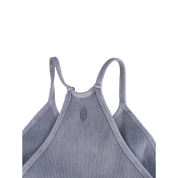 Womens Free People Ribbed Racerback Crop Tank Top Light Grey Seamless Athletic