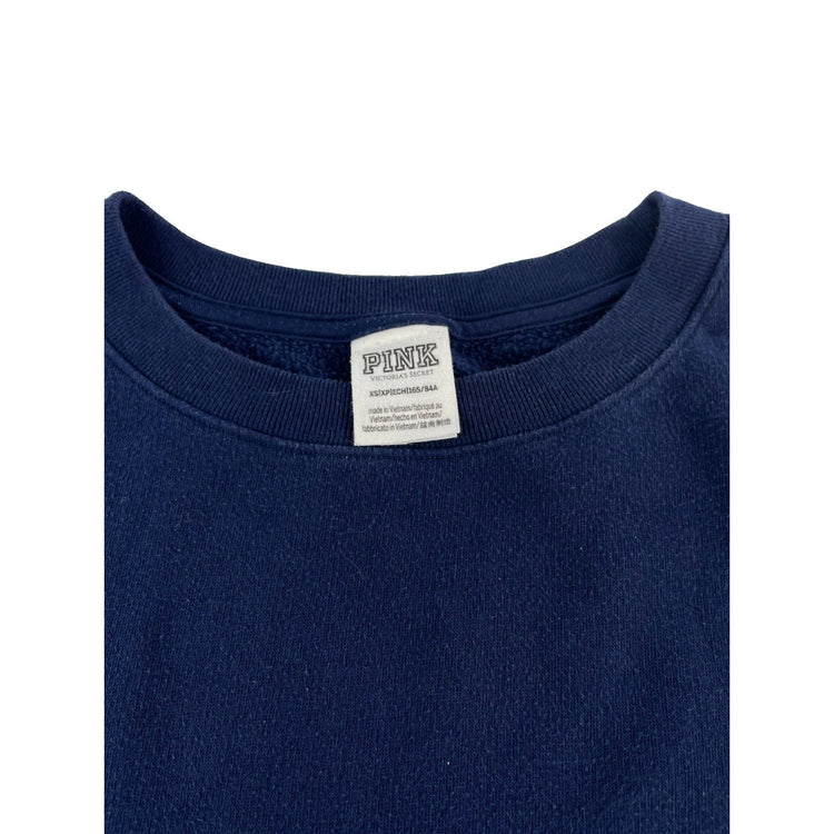 WomenPINK Victoria Secret Navy Blue Crewneck Sweatshirt Sleeve Just Print SizeXS