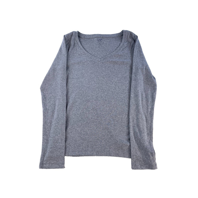 Womens GAP Heather Gray Cotton V-Neck Basic Everyday Long Sleeve Tee SIZE M