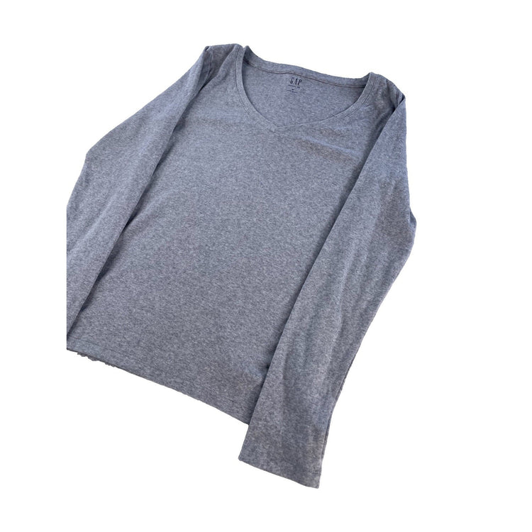 Womens GAP Heather Gray Cotton V-Neck Basic Everyday Long Sleeve Tee SIZE M