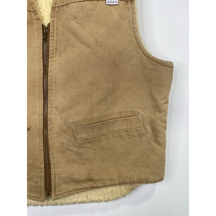 Carhartt Duck Work Vest Made in USA Camel Brown Men’s L Used Bomber Bullet