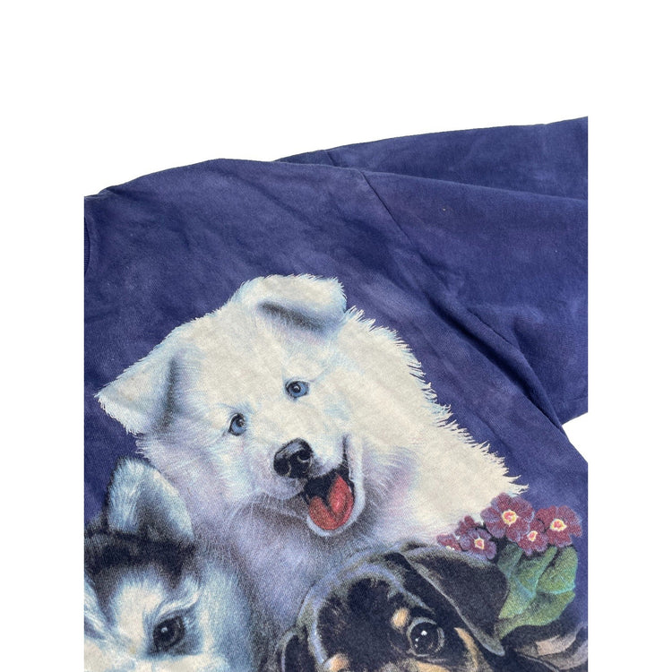 The Mountain Blue Tie-Dye Puppy Dog Basket Graphic Cotton Tee Shirt Size L
