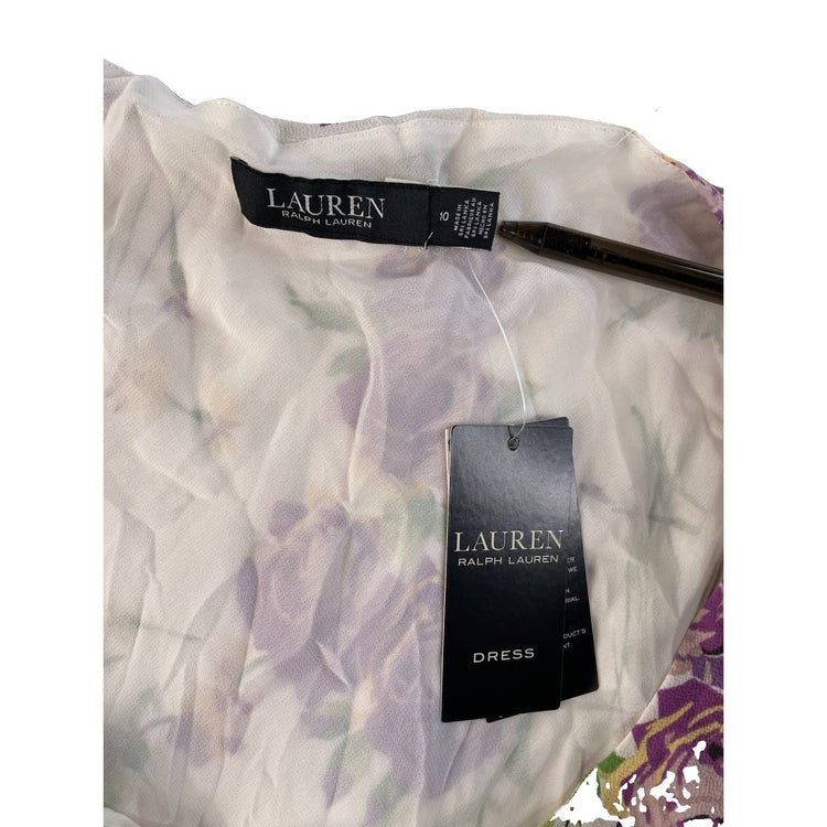 Women's Lauren Ralph Lauren Cream Floral Sleeveless Dress Size 10