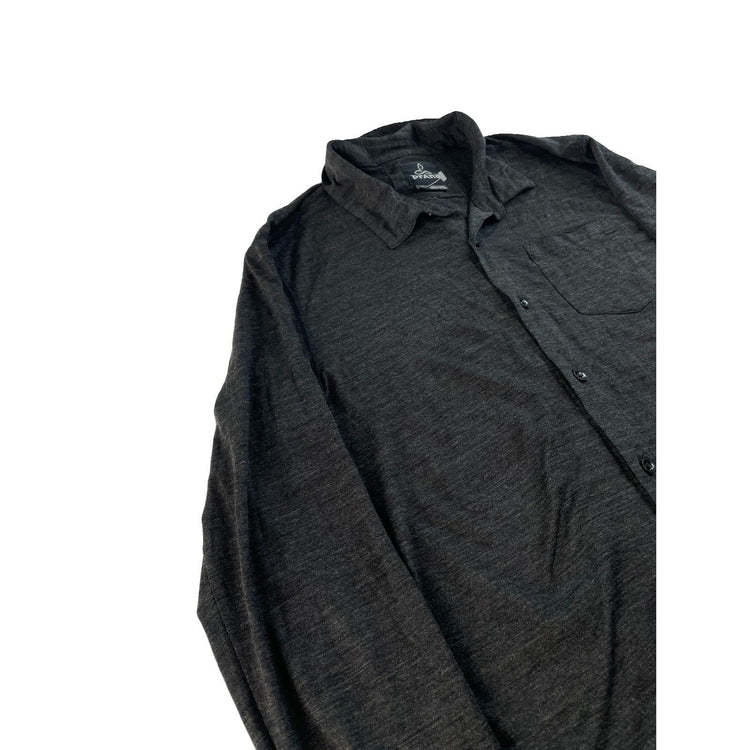 Men prAna Charcoal Grey Long Sleeve Button Down Shirt Size L