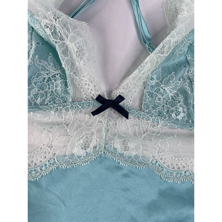 Womens Victorias Secret Blue Silk Nightgown With White Lace Size Medium
