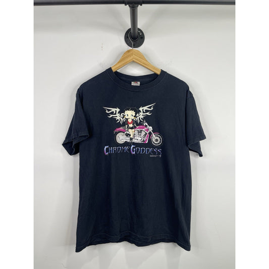 Vintage 2009 Betty Boop Chrome Goddess Biker Short Sleeve T-Shirt Sz L
