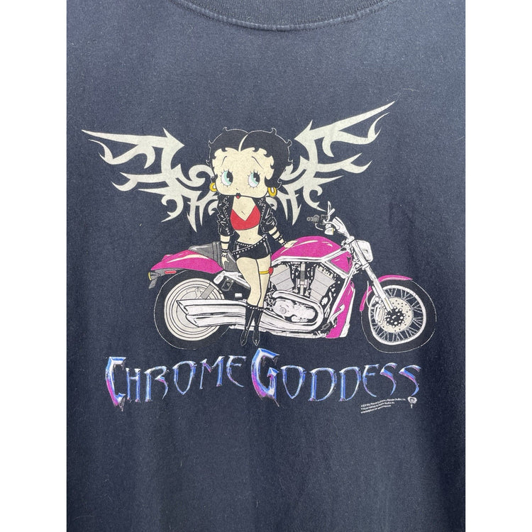 Vintage 2009 Betty Boop Chrome Goddess Biker Short Sleeve T-Shirt Sz L