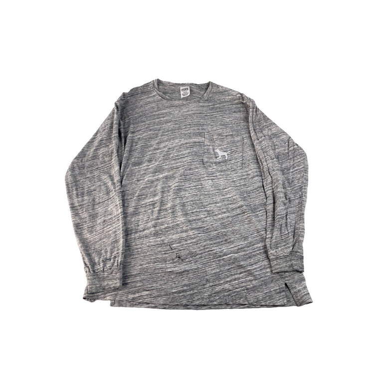 Womens PINK Victorias Secret Gray Long Sleeve T Shirt With White Sequins Size M