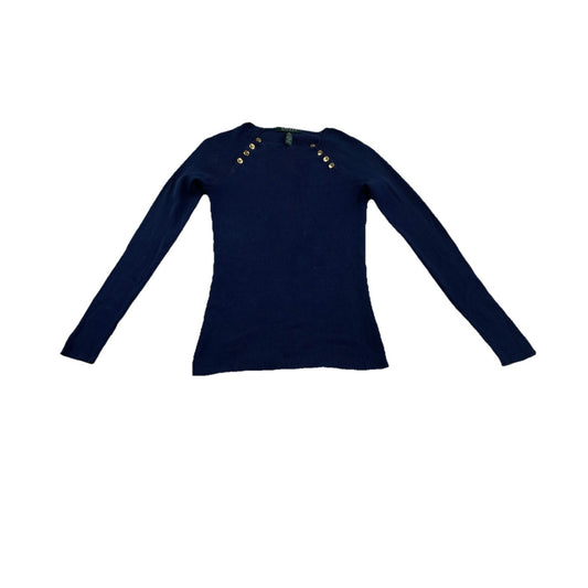 Womens Lauren Ralph Lauren Size Medium Navy Blue Sweater With Buttons