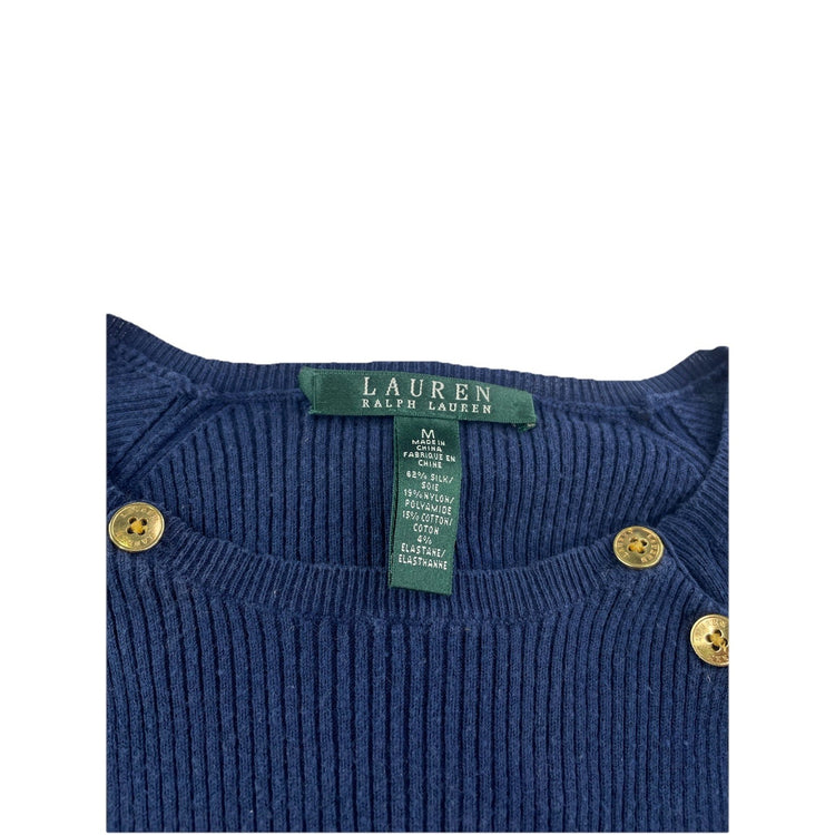 Womens Lauren Ralph Lauren Size Medium Navy Blue Sweater With Buttons