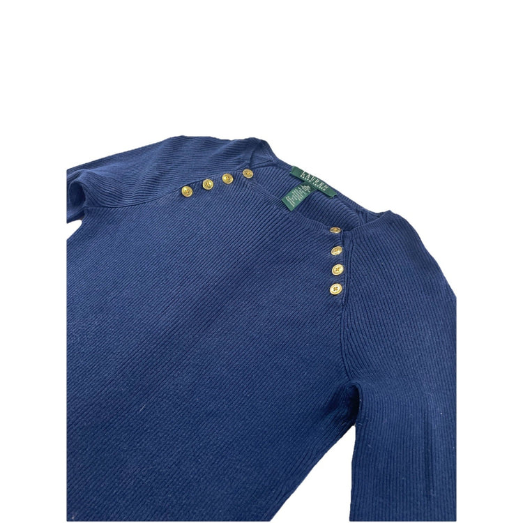 Womens Lauren Ralph Lauren Size Medium Navy Blue Sweater With Buttons