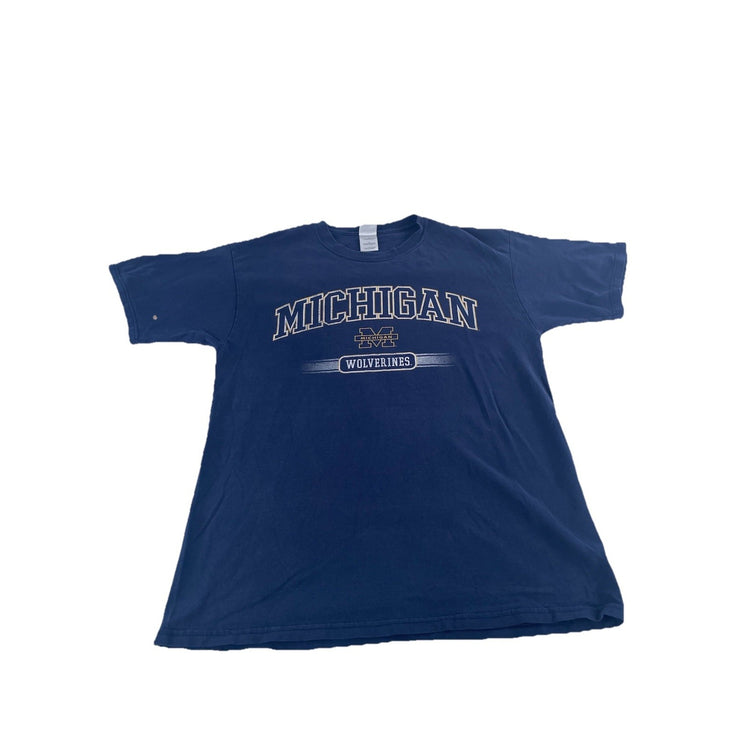 Mens Vintage Gildan Active Wear Blue Michigan Wolverines T-Shirt Size L