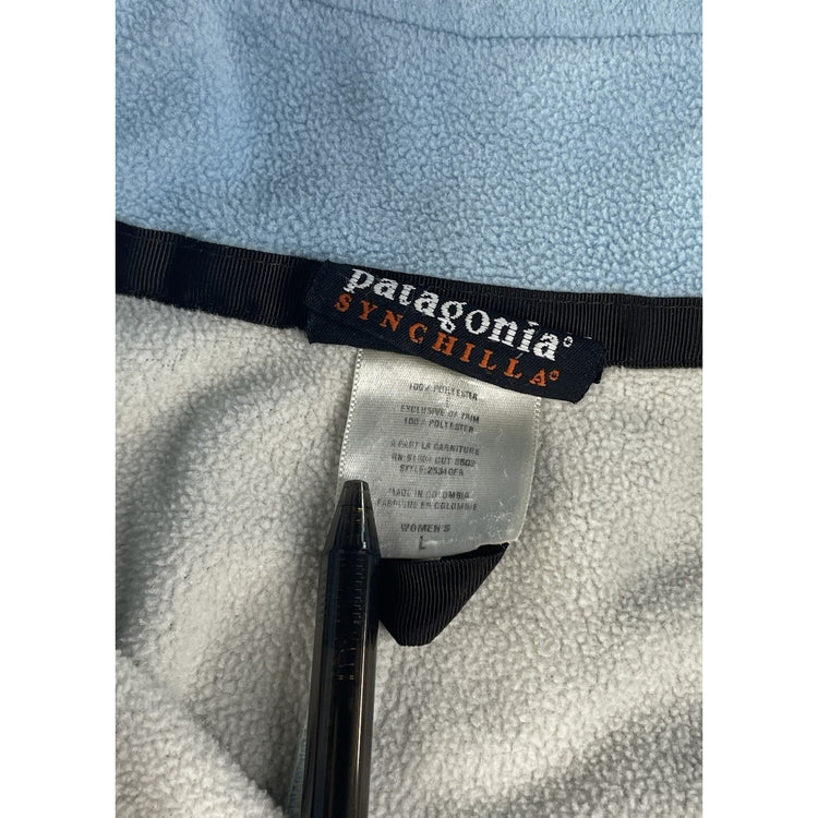 Womens Patagonia Synchilla Elbow Patch Full-Zip Fleece Jacket Light Blue Size L